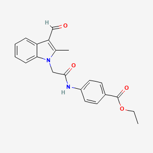molecular formula C21H20N2O4 B3660146 ethyl 4-{[(3-formyl-2-methyl-1H-indol-1-yl)acetyl]amino}benzoate 