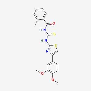 molecular formula C20H19N3O3S2 B3660192 N-{[4-(3,4-dimethoxyphenyl)-1,3-thiazol-2-yl]carbamothioyl}-2-methylbenzamide 