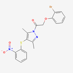 molecular formula C19H16BrN3O4S B3660297 2-(2-Bromophenoxy)-1-[3,5-dimethyl-4-(2-nitrophenyl)sulfanylpyrazol-1-yl]ethanone 