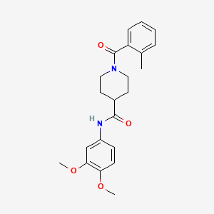 molecular formula C22H26N2O4 B3660331 N-(3,4-dimethoxyphenyl)-1-(2-methylbenzoyl)piperidine-4-carboxamide 