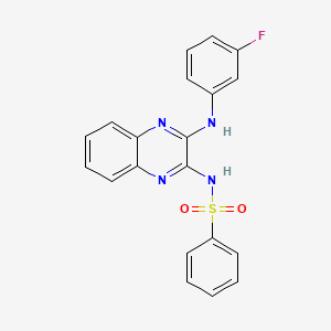 molecular formula C20H15FN4O2S B3660408 N-{3-[(3-fluorophenyl)amino]quinoxalin-2-yl}benzenesulfonamide 