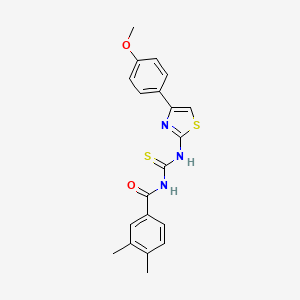 molecular formula C20H19N3O2S2 B3660535 N-{[4-(4-methoxyphenyl)-1,3-thiazol-2-yl]carbamothioyl}-3,4-dimethylbenzamide 