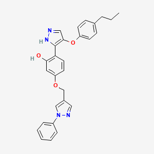 molecular formula C28H26N4O3 B3660628 5-[(1-phenylpyrazol-4-yl)methoxy]-2-[4-(4-propylphenoxy)-1H-pyrazol-5-yl]phenol 
