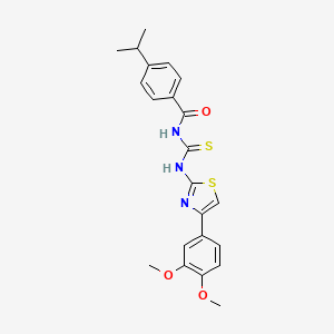 molecular formula C22H23N3O3S2 B3660762 N-({[4-(3,4-dimethoxyphenyl)-1,3-thiazol-2-yl]amino}carbonothioyl)-4-isopropylbenzamide 