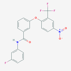 molecular formula C20H12F4N2O4 B3660772 N-(3-fluorophenyl)-3-[4-nitro-2-(trifluoromethyl)phenoxy]benzamide 
