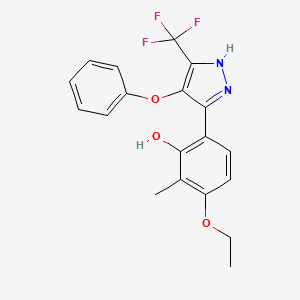 molecular formula C19H17F3N2O3 B3661157 3-ethoxy-2-methyl-6-[4-phenoxy-5-(trifluoromethyl)-1H-pyrazol-3-yl]phenol 