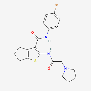 molecular formula C20H22BrN3O2S B3661300 N-(4-bromophenyl)-2-[(2-pyrrolidin-1-ylacetyl)amino]-5,6-dihydro-4H-cyclopenta[b]thiophene-3-carboxamide 