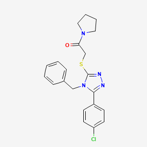 molecular formula C21H21ClN4OS B3661447 2-[[4-benzyl-5-(4-chlorophenyl)-1,2,4-triazol-3-yl]sulfanyl]-1-pyrrolidin-1-ylethanone 