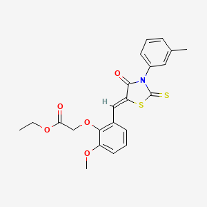 molecular formula C22H21NO5S2 B3661530 ethyl 2-[2-methoxy-6-[(Z)-[3-(3-methylphenyl)-4-oxo-2-sulfanylidene-1,3-thiazolidin-5-ylidene]methyl]phenoxy]acetate 