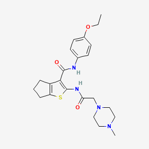molecular formula C23H30N4O3S B3661578 N-(4-ethoxyphenyl)-2-[[2-(4-methylpiperazin-1-yl)acetyl]amino]-5,6-dihydro-4H-cyclopenta[b]thiophene-3-carboxamide 