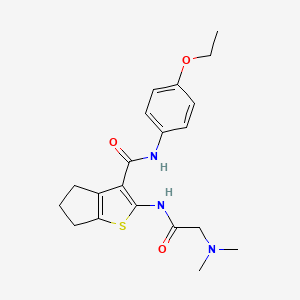 molecular formula C20H25N3O3S B3661620 2-[[2-(dimethylamino)acetyl]amino]-N-(4-ethoxyphenyl)-5,6-dihydro-4H-cyclopenta[b]thiophene-3-carboxamide 