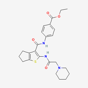 molecular formula C24H29N3O4S B3661651 ethyl 4-[[2-[(2-piperidin-1-ylacetyl)amino]-5,6-dihydro-4H-cyclopenta[b]thiophene-3-carbonyl]amino]benzoate 