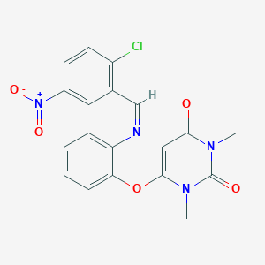 molecular formula C19H15ClN4O5 B366296 6-[2-[(2-Chloro-5-nitrophenyl)methylideneamino]phenoxy]-1,3-dimethylpyrimidine-2,4-dione CAS No. 304880-67-9
