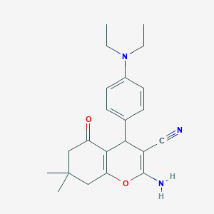 molecular formula C22H27N3O2 B366327 2-amino-4-[4-(diethylamino)phenyl]-7,7-dimethyl-5-oxo-5,6,7,8-tetrahydro-4H-chromene-3-carbonitrile CAS No. 314766-08-0