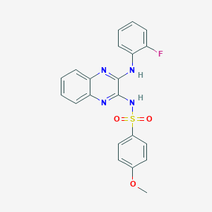 molecular formula C21H17FN4O3S B366342 N-(3-((2-fluorophenyl)amino)quinoxalin-2-yl)-4-methoxybenzenesulfonamide CAS No. 714917-66-5