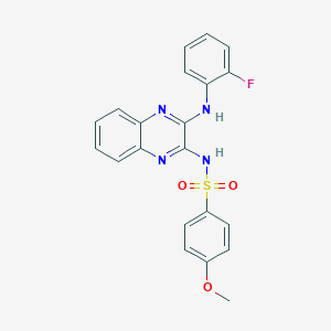 molecular formula C21H17FN4O3S B366342 N-[3-(2-fluoroanilino)quinoxalin-2-yl]-4-methoxybenzenesulfonamide CAS No. 714917-66-5
