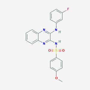 molecular formula C21H17FN4O3S B366343 N-(3-((3-fluorophenyl)amino)quinoxalin-2-yl)-4-methoxybenzenesulfonamide CAS No. 713127-71-0