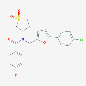 molecular formula C22H19ClFNO4S B366358 N-{[5-(4-chlorophenyl)furan-2-yl]methyl}-N-(1,1-dioxidotetrahydrothiophen-3-yl)-4-fluorobenzamide CAS No. 879578-17-3