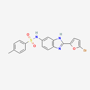 molecular formula C18H14BrN3O3S B3664506 N-[2-(5-bromofuran-2-yl)-3H-benzimidazol-5-yl]-4-methylbenzenesulfonamide 
