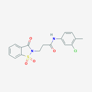 molecular formula C17H15ClN2O4S B366632 N-(3-chloro-4-methylphenyl)-3-(1,1-dioxido-3-oxo-1,2-benzisothiazol-2(3H)-yl)propanamide CAS No. 663167-68-8