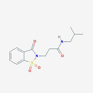 molecular formula C14H18N2O4S B366633 3-(1,1-dioxido-3-oxo-1,2-benzisothiazol-2(3H)-yl)-N-isobutylpropanamide CAS No. 663168-48-7