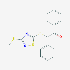molecular formula C17H14N2OS3 B366684 2-{[3-(Methylsulfanyl)-1,2,4-thiadiazol-5-yl]sulfanyl}-1,2-diphenylethanone CAS No. 948211-05-0