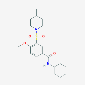 molecular formula C20H30N2O4S B3668076 N-cyclohexyl-4-methoxy-3-(4-methylpiperidin-1-yl)sulfonylbenzamide 