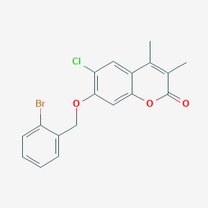 molecular formula C18H14BrClO3 B3668256 7-[(2-BROMOPHENYL)METHOXY]-6-CHLORO-3,4-DIMETHYL-2H-CHROMEN-2-ONE 