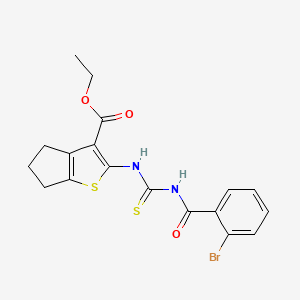 molecular formula C18H17BrN2O3S2 B3668402 ETHYL 2-({[(2-BROMOPHENYL)FORMAMIDO]METHANETHIOYL}AMINO)-4H,5H,6H-CYCLOPENTA[B]THIOPHENE-3-CARBOXYLATE 