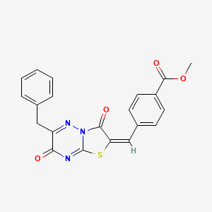 molecular formula C21H15N3O4S B3668438 methyl 4-[(E)-(6-benzyl-3,7-dioxo-7H-[1,3]thiazolo[3,2-b][1,2,4]triazin-2(3H)-ylidene)methyl]benzoate 