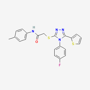 molecular formula C21H17FN4OS2 B3668482 2-{[4-(4-fluorophenyl)-5-(thiophen-2-yl)-4H-1,2,4-triazol-3-yl]sulfanyl}-N-(4-methylphenyl)acetamide 
