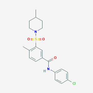 molecular formula C20H23ClN2O3S B3668720 N-(4-chlorophenyl)-4-methyl-3-(4-methylpiperidin-1-yl)sulfonylbenzamide 