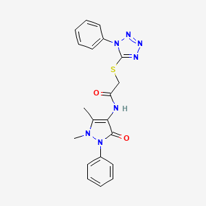 molecular formula C20H19N7O2S B3668873 N~1~-(1,5-DIMETHYL-3-OXO-2-PHENYL-2,3-DIHYDRO-1H-PYRAZOL-4-YL)-2-[(1-PHENYL-1H-1,2,3,4-TETRAAZOL-5-YL)SULFANYL]ACETAMIDE 