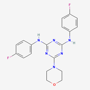 molecular formula C19H18F2N6O B3669095 N,N'-bis(4-fluorophenyl)-6-(morpholin-4-yl)-1,3,5-triazine-2,4-diamine 