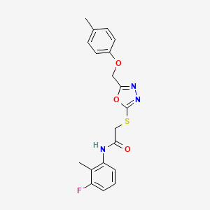 molecular formula C19H18FN3O3S B3669531 N-(3-fluoro-2-methylphenyl)-2-[[5-[(4-methylphenoxy)methyl]-1,3,4-oxadiazol-2-yl]sulfanyl]acetamide 