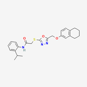 molecular formula C24H27N3O3S B3670111 N-(2-propan-2-ylphenyl)-2-[[5-(5,6,7,8-tetrahydronaphthalen-2-yloxymethyl)-1,3,4-oxadiazol-2-yl]sulfanyl]acetamide 