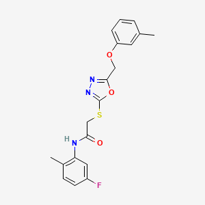 molecular formula C19H18FN3O3S B3670376 N-(5-fluoro-2-methylphenyl)-2-({5-[(3-methylphenoxy)methyl]-1,3,4-oxadiazol-2-yl}sulfanyl)acetamide 