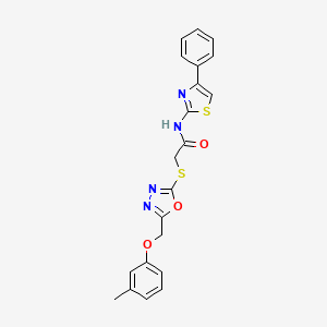 molecular formula C21H18N4O3S2 B3670682 2-({5-[(3-methylphenoxy)methyl]-1,3,4-oxadiazol-2-yl}sulfanyl)-N-(4-phenyl-1,3-thiazol-2-yl)acetamide 