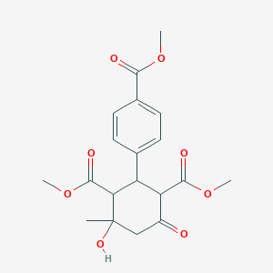 molecular formula C19H22O8 B367119 Dimethyl 4-hydroxy-2-(4-methoxycarbonylphenyl)-4-methyl-6-oxocyclohexane-1,3-dicarboxylate CAS No. 1212343-82-2