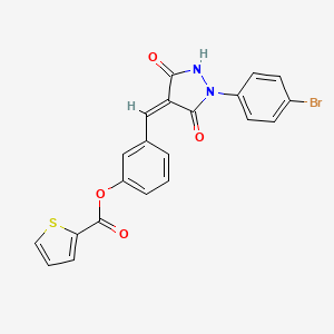 molecular formula C21H13BrN2O4S B3671558 3-{(Z)-[1-(4-bromophenyl)-3,5-dioxopyrazolidin-4-ylidene]methyl}phenyl thiophene-2-carboxylate 