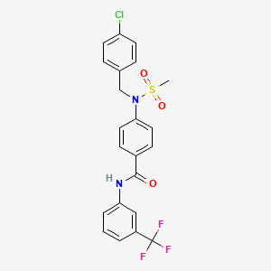 molecular formula C22H18ClF3N2O3S B3671689 4-[(4-chlorophenyl)methyl-methylsulfonylamino]-N-[3-(trifluoromethyl)phenyl]benzamide 