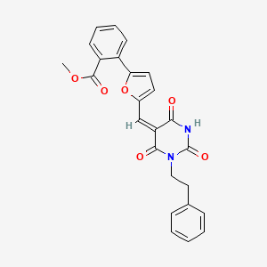 molecular formula C25H20N2O6 B3671859 methyl 2-[5-[(E)-[2,4,6-trioxo-1-(2-phenylethyl)-1,3-diazinan-5-ylidene]methyl]furan-2-yl]benzoate 