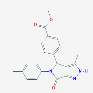 molecular formula C21H19N3O3 B367189 methyl 4-[3-methyl-5-(4-methylphenyl)-6-oxo-1,4,5,6-tetrahydropyrrolo[3,4-c]pyrazol-4-yl]benzoate 