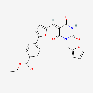 molecular formula C23H18N2O7 B3672031 ethyl 4-[5-[(Z)-[1-(furan-2-ylmethyl)-2,4,6-trioxo-1,3-diazinan-5-ylidene]methyl]furan-2-yl]benzoate 