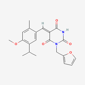 molecular formula C21H22N2O5 B3672045 (5Z)-1-(furan-2-ylmethyl)-5-[(4-methoxy-2-methyl-5-propan-2-ylphenyl)methylidene]-1,3-diazinane-2,4,6-trione 