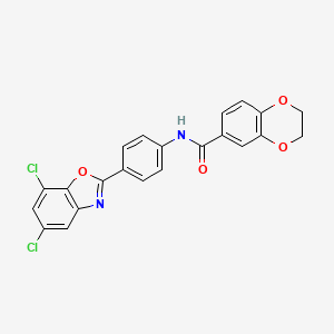 molecular formula C22H14Cl2N2O4 B3672074 N-[4-(5,7-dichloro-1,3-benzoxazol-2-yl)phenyl]-2,3-dihydro-1,4-benzodioxine-6-carboxamide 