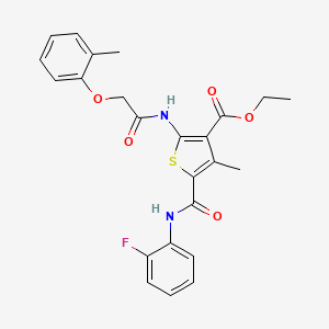 molecular formula C24H23FN2O5S B3672105 ETHYL 5-[(2-FLUOROPHENYL)CARBAMOYL]-4-METHYL-2-[2-(2-METHYLPHENOXY)ACETAMIDO]THIOPHENE-3-CARBOXYLATE 