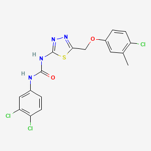molecular formula C17H13Cl3N4O2S B3672482 1-{5-[(4-Chloro-3-methylphenoxy)methyl]-1,3,4-thiadiazol-2-yl}-3-(3,4-dichlorophenyl)urea 
