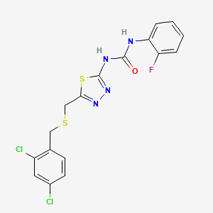 molecular formula C17H13Cl2FN4OS2 B3672842 1-(5-{[(2,4-Dichlorobenzyl)sulfanyl]methyl}-1,3,4-thiadiazol-2-yl)-3-(2-fluorophenyl)urea 