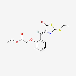 molecular formula C16H17NO4S2 B3673021 ETHYL 2-(2-{[(4Z)-2-(ETHYLSULFANYL)-5-OXO-4,5-DIHYDRO-1,3-THIAZOL-4-YLIDENE]METHYL}PHENOXY)ACETATE 